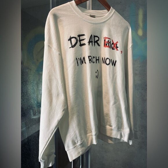 Dear Ex Im Rich Now Sweatshirt - White Black Red - L - Y2k Pullover Sweatshirt - Picture 4 of 5